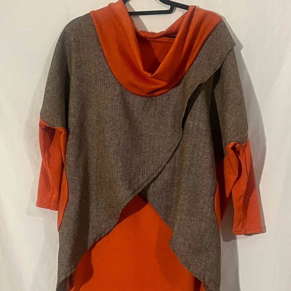 Orange and Brown Women's Cowell Neck Top